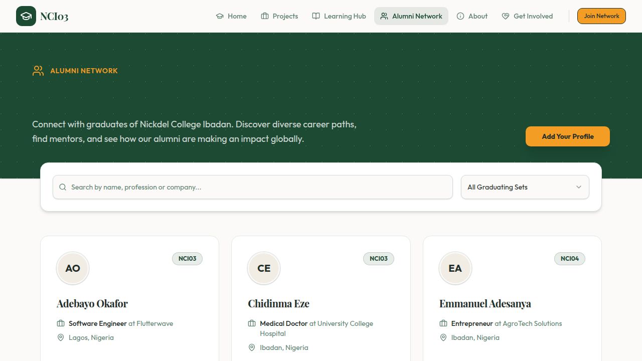 Alumni Network — Connect with Nickdel graduates
